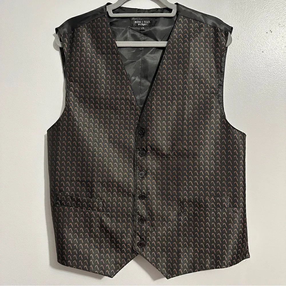Novel-ties By Roffe Black Suit Vest Holiday Candycanes Christmas. Size L/XL